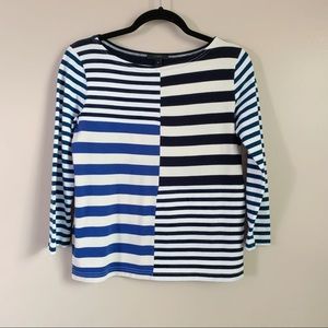 J crew• blue cream multi striped 3/4th sleeve